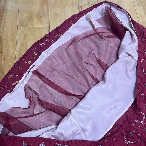 ASOS lace midi dress burgundy fit-flare wedding guest cocktail - Picture 8 of 12